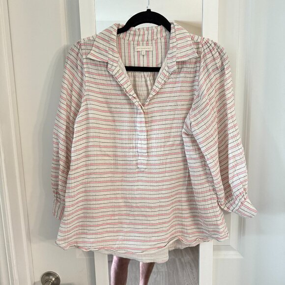 ANN MASHBURN Tops - Ann Mashburn Striped Cotton Gauze Popover Blouse – Size M